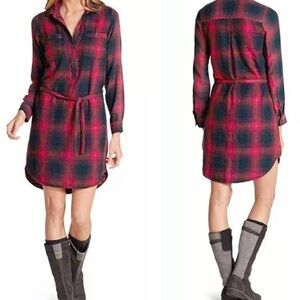 Eddie Bauer Fremont Dress Plaid Flannel Checkered Red Black Hi Low Mini S